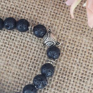 7" Silver Fox Lava Stone Beads Women's Stretch Bracelet Essential Oils Handmade